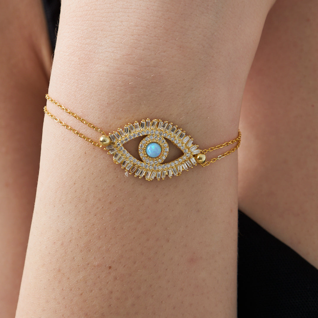 14K GOLD baguette stone turquoise eye set
