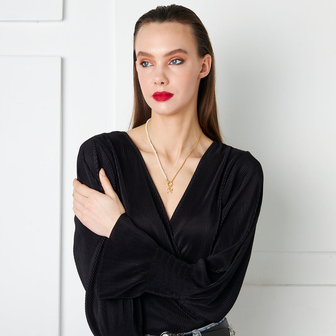 Letter Necklace with Chain and Pearl - 925 SILVER