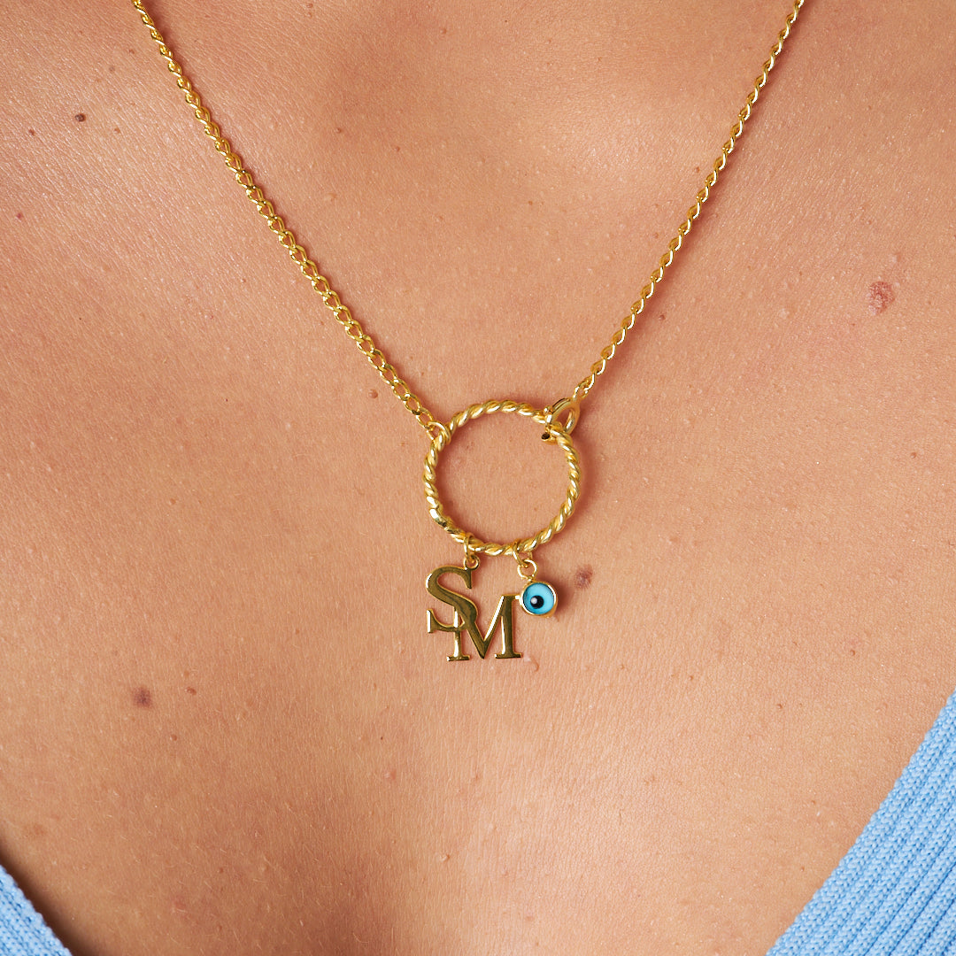 Evil Eye Round Letter Necklace - 925 SILVER