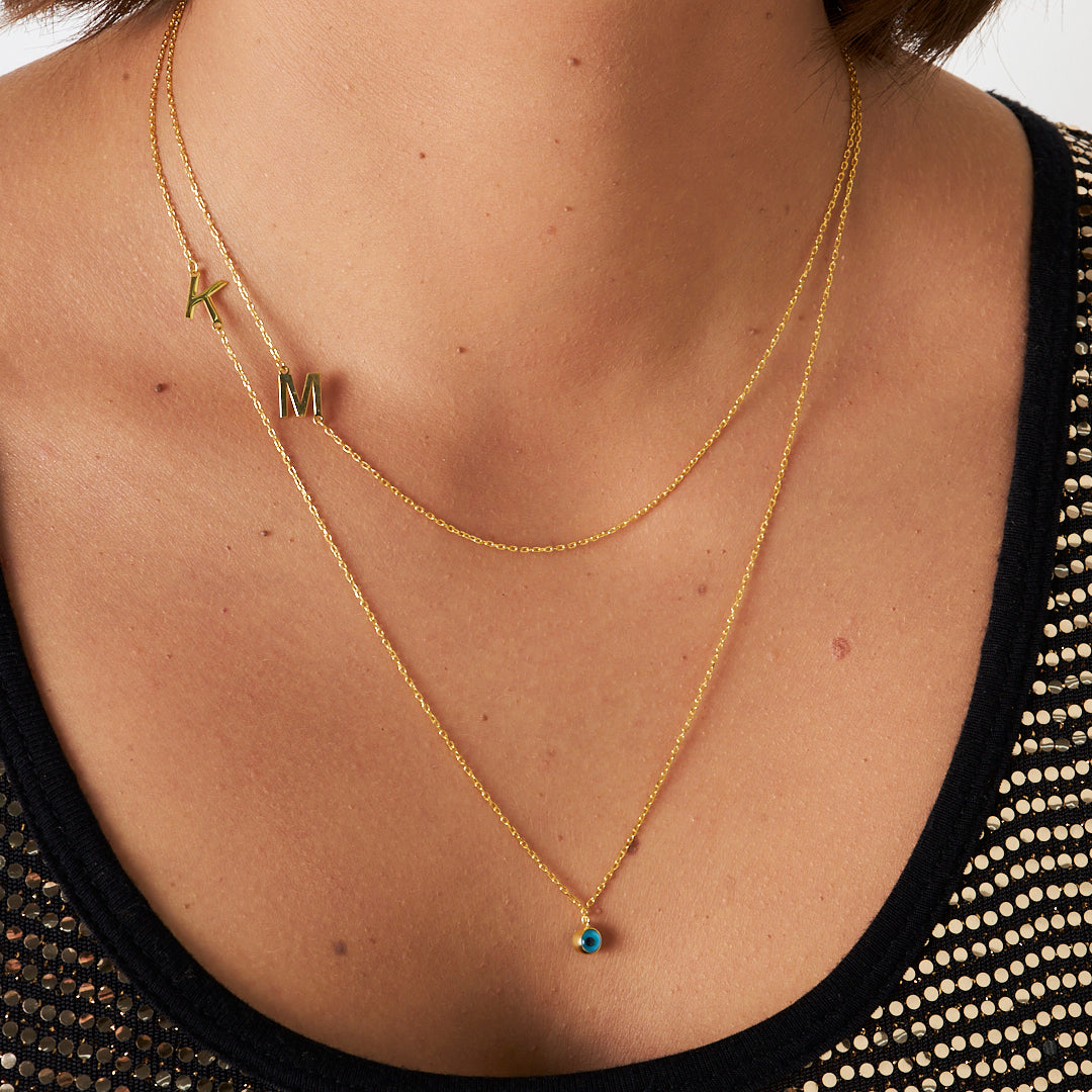 2 Letter Evil Eye Beaded Necklace - 925 SILVER