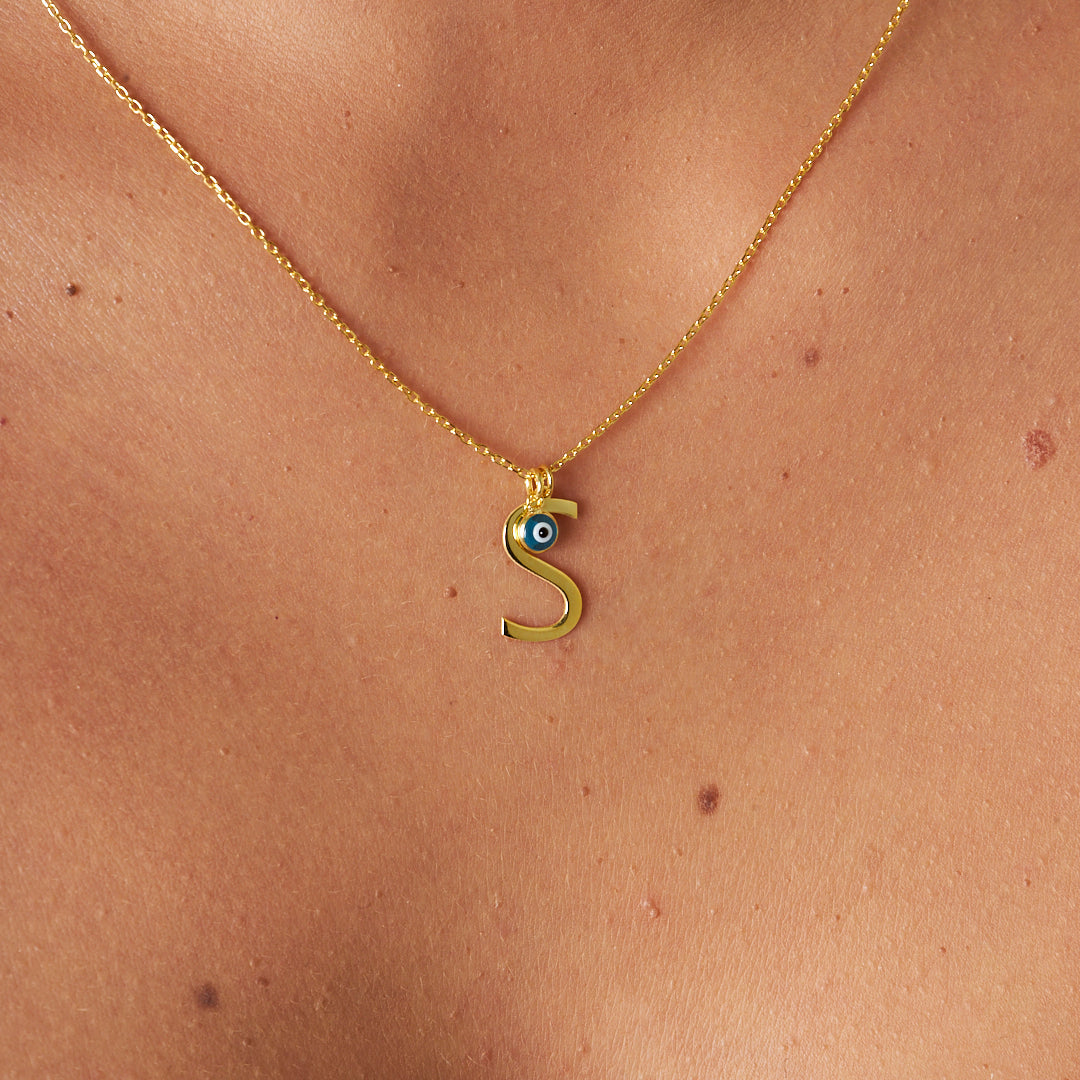 Evil Eye Letter Necklace - 925 Silver