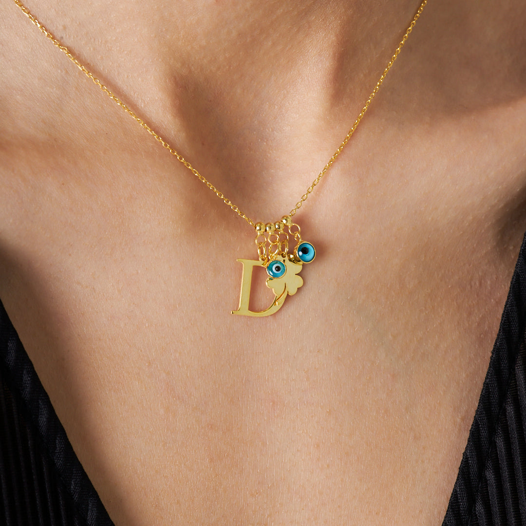 Evil Eye Lucky Letter Necklace - 925 SILVER