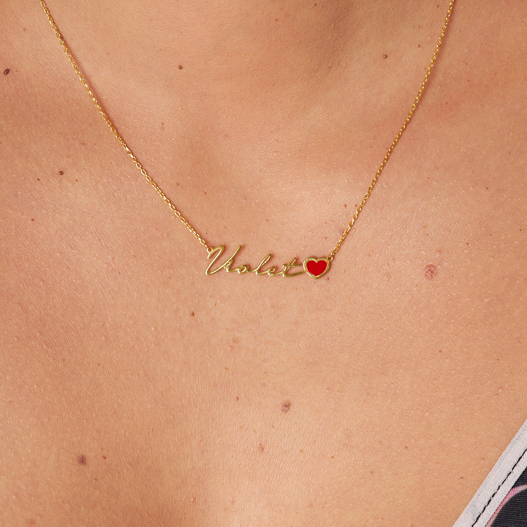 Red Heart Name Necklace - 925 SILVER