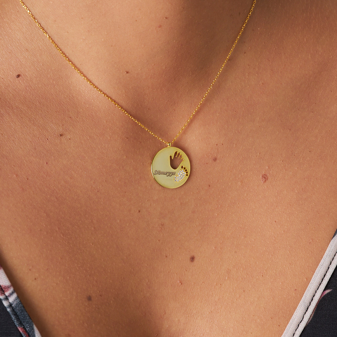 Named Baby Hand and Footprint Necklace - 925 Silver