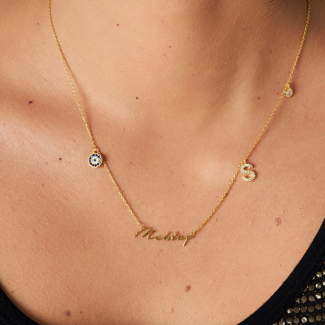 Evil Eye Names and Letters Necklace - 925 Silver