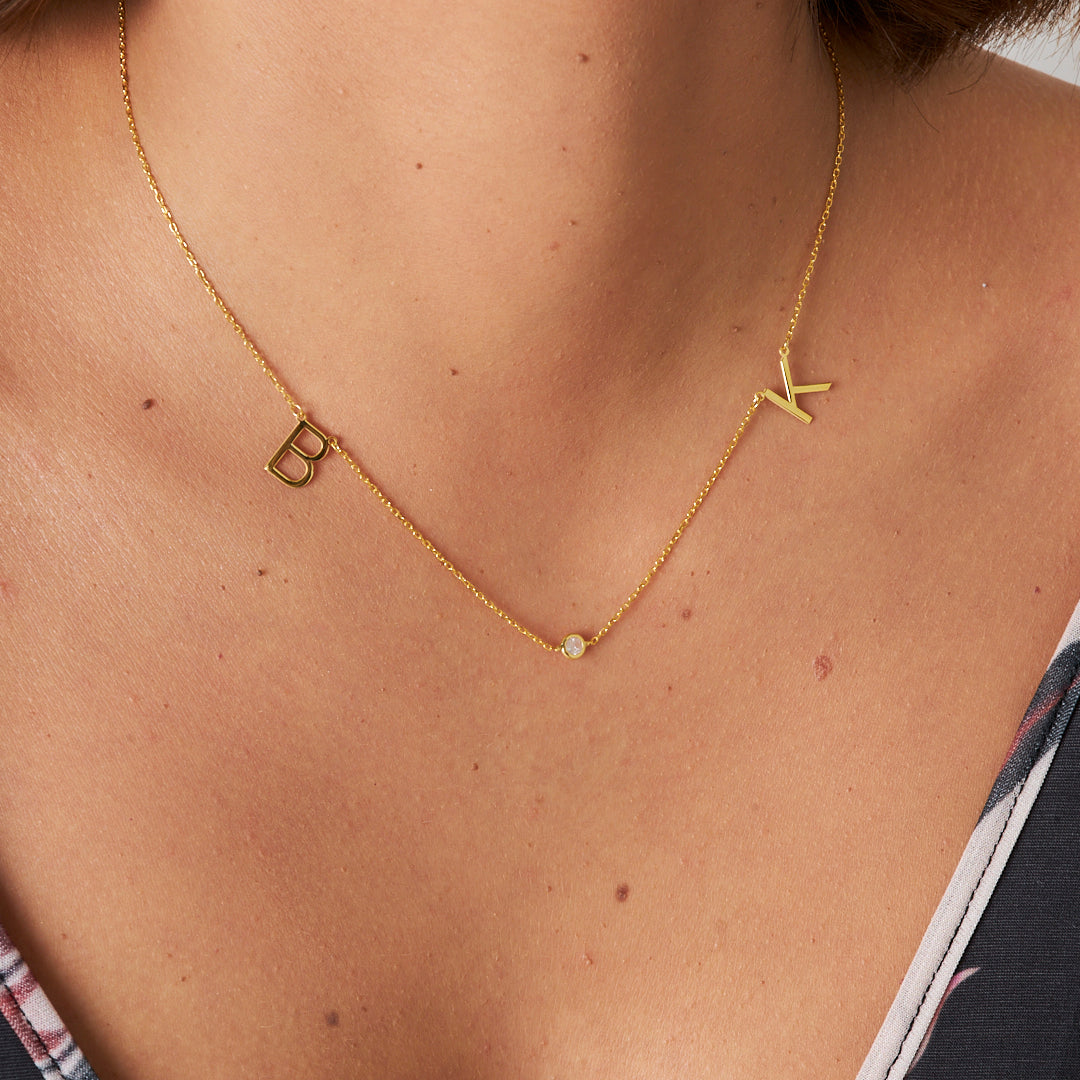 Letter Necklace with Dot Stone - 925 Silver