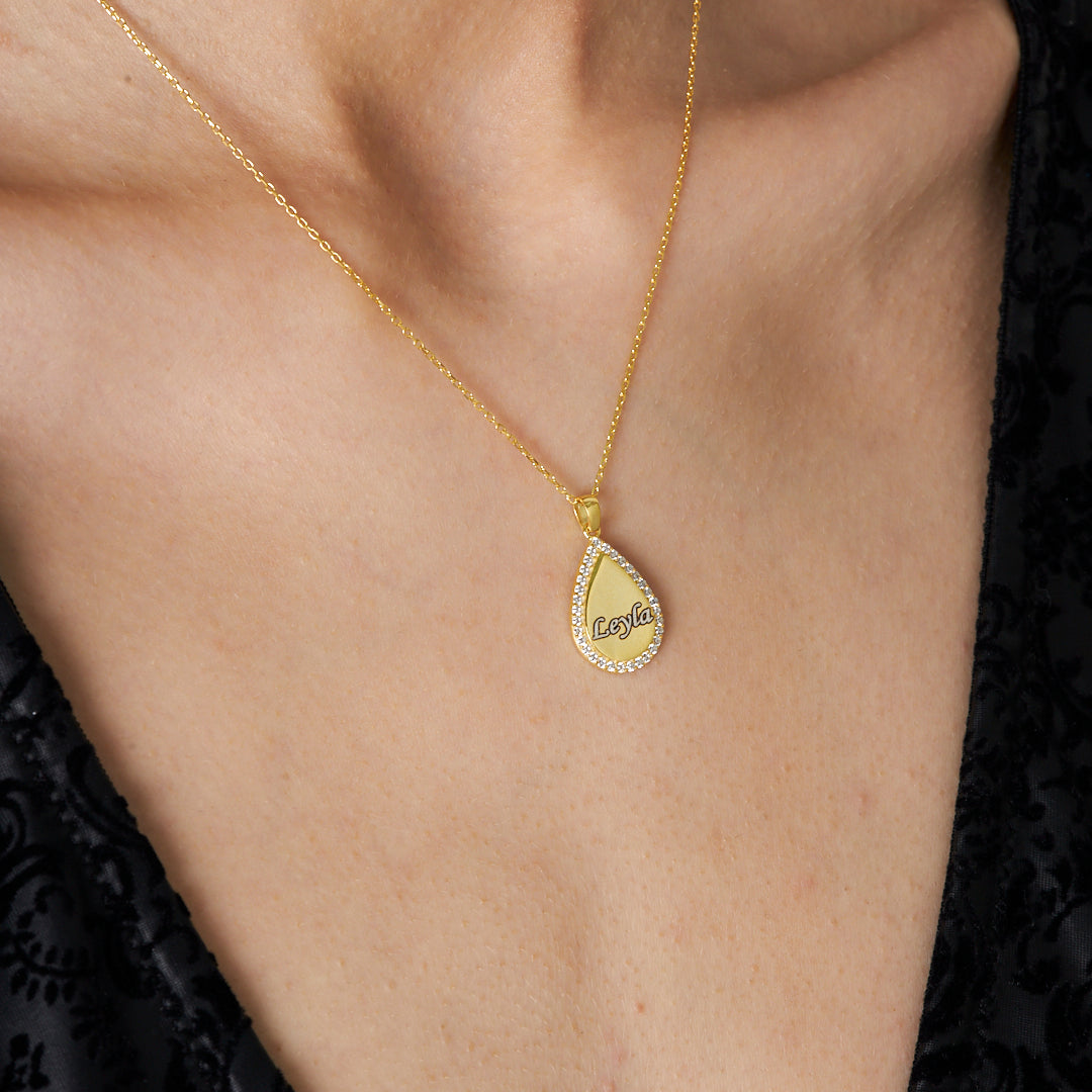 Lettered Water Drop Name Necklace - 925 Silver