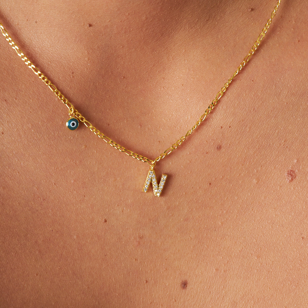 Single Letter Evil Eye Necklace - 925 SILVER