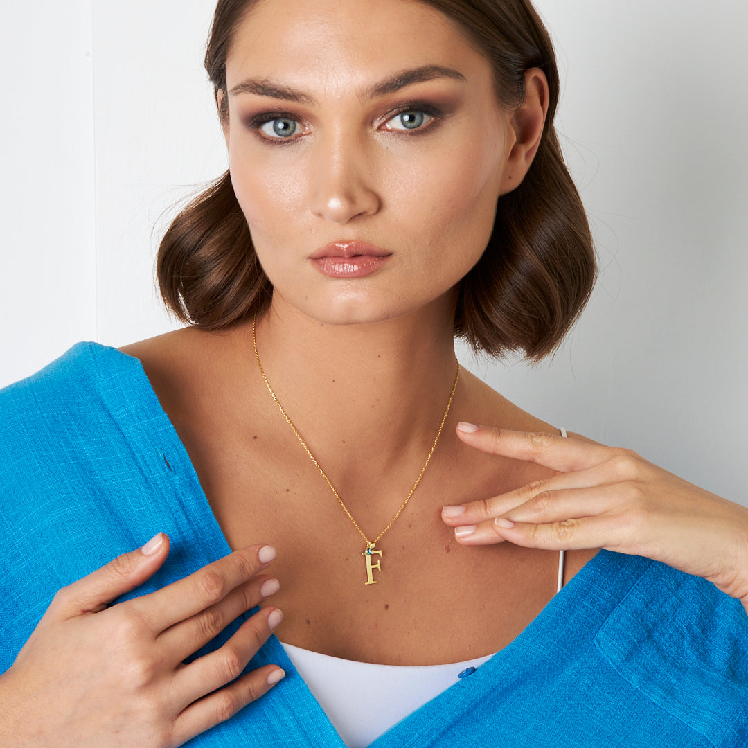 Evil Eye Beaded Capital Letter Necklace - 925 Silver