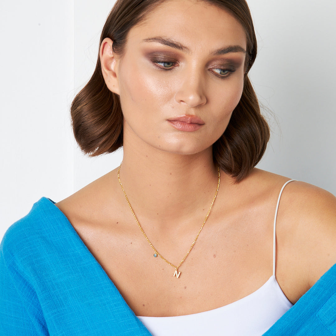 Single Letter Evil Eye Necklace - 925 SILVER