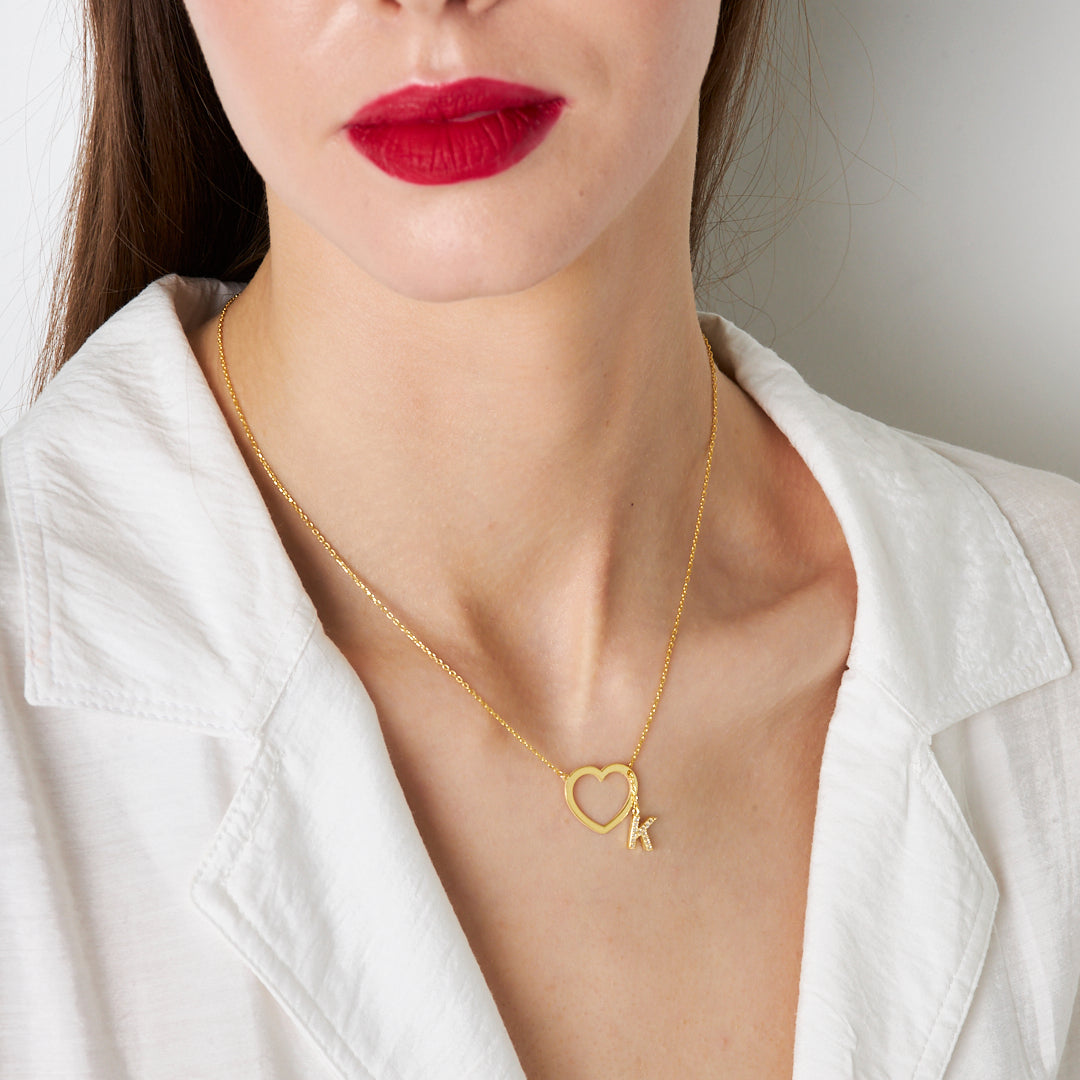 Heart Letter Pendant Necklace - 925 SILVER