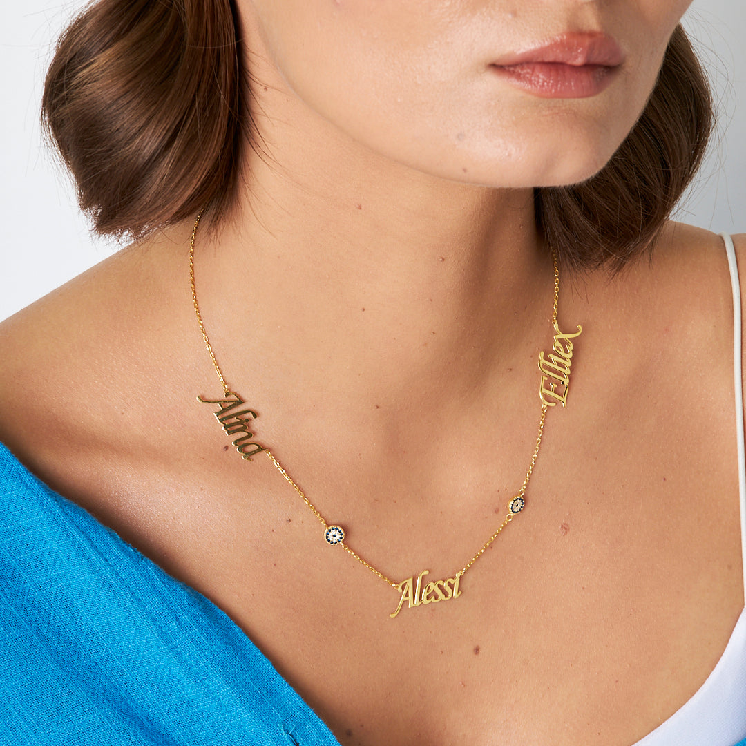 HALSKETTE NAZAR STEIN MIT 3 NAMEN | 925 SILBER