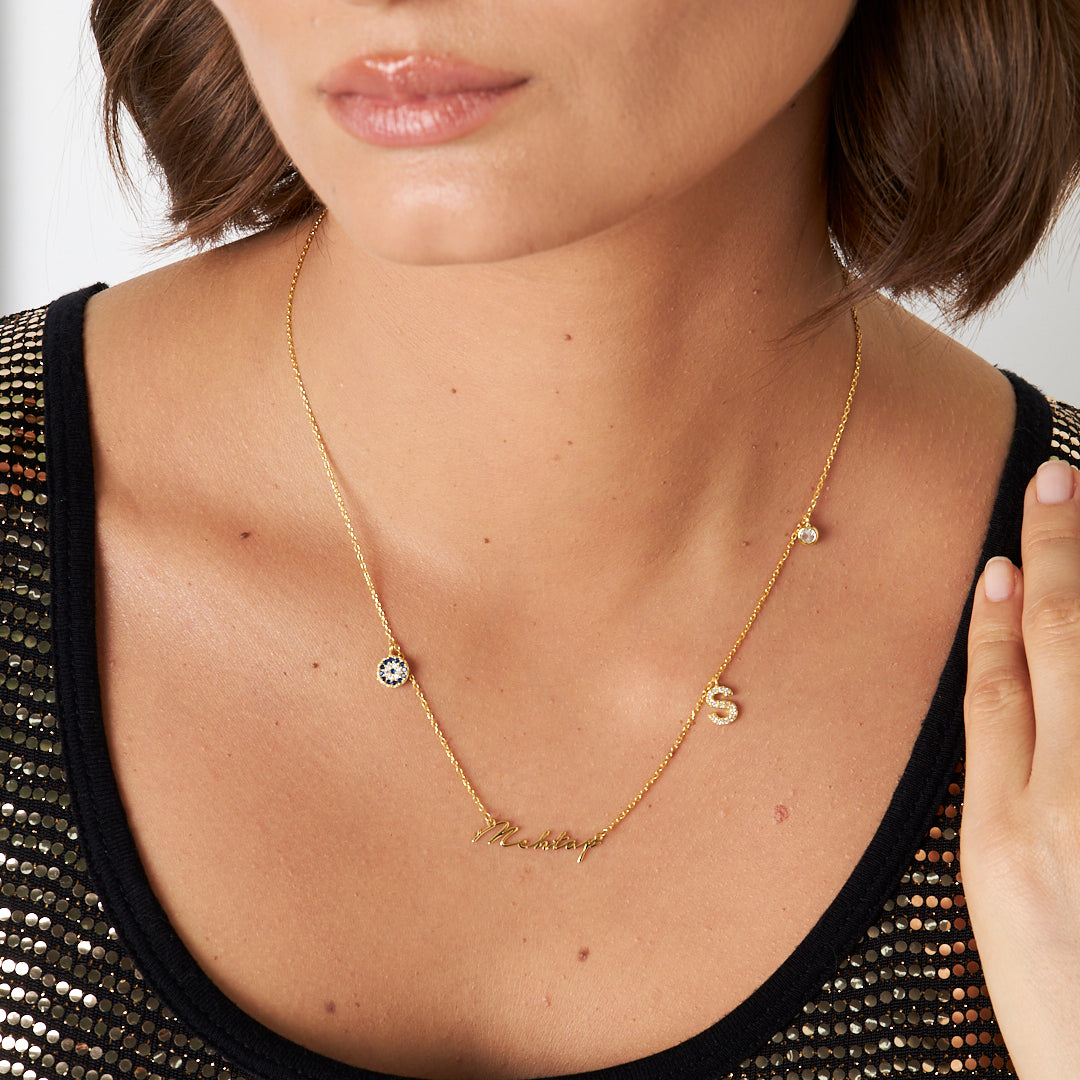 Evil Eye Names and Letters Necklace - 925 Silver