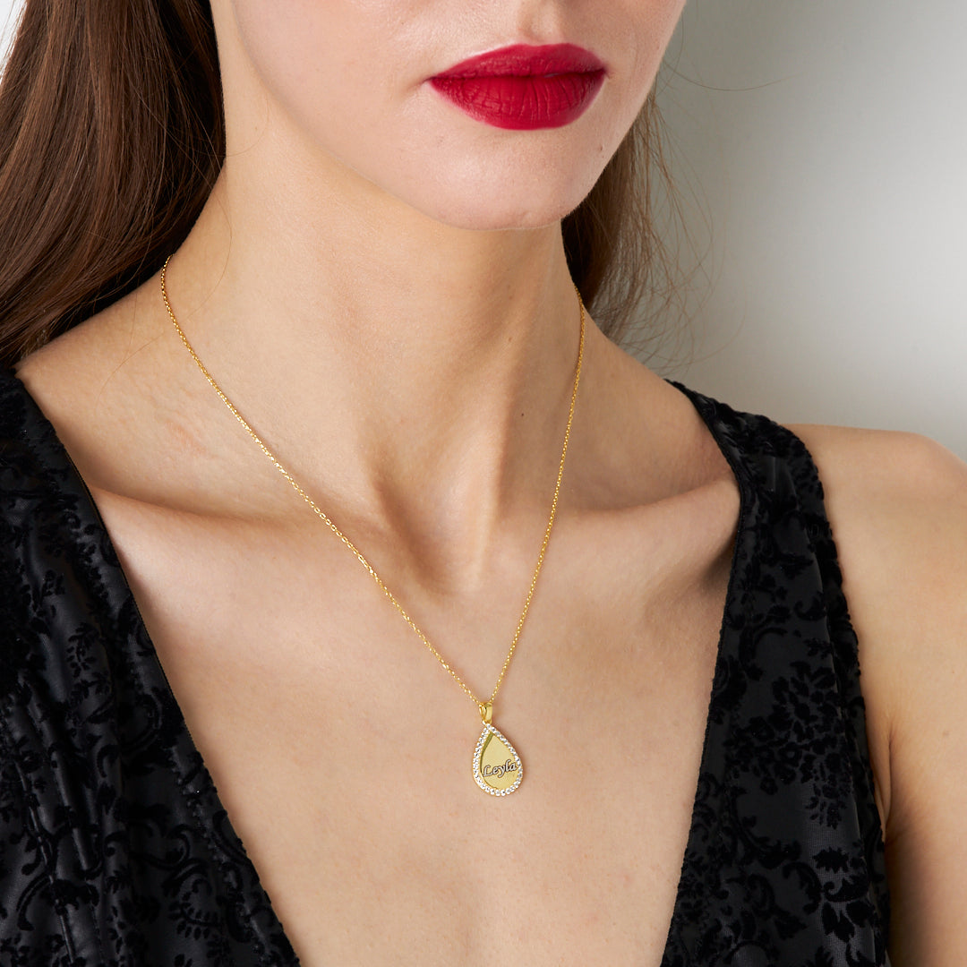 Lettered Water Drop Name Necklace - 925 Silver