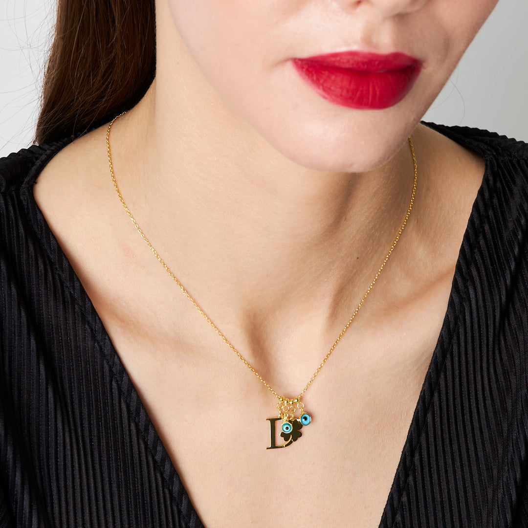 Evil Eye Lucky Letter Necklace - 925 SILVER