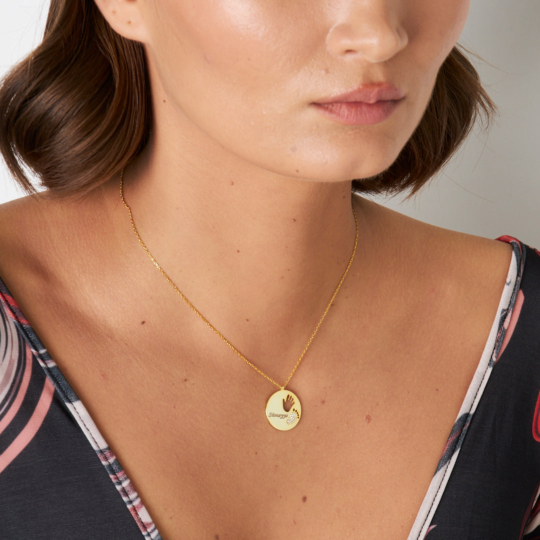 Named Baby Hand and Footprint Necklace - 925 Silver