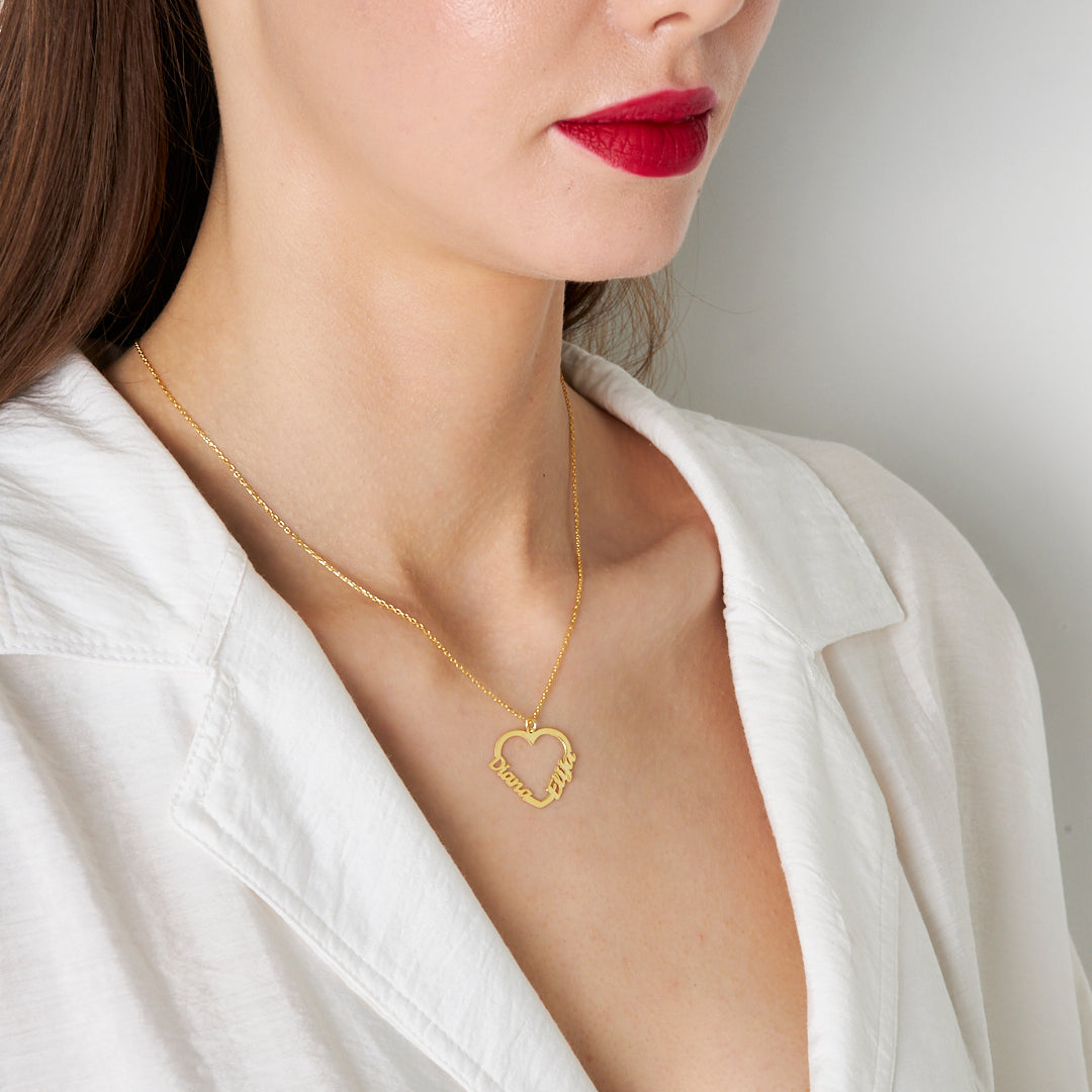 Two Name Heart Necklace - 925 SILVER