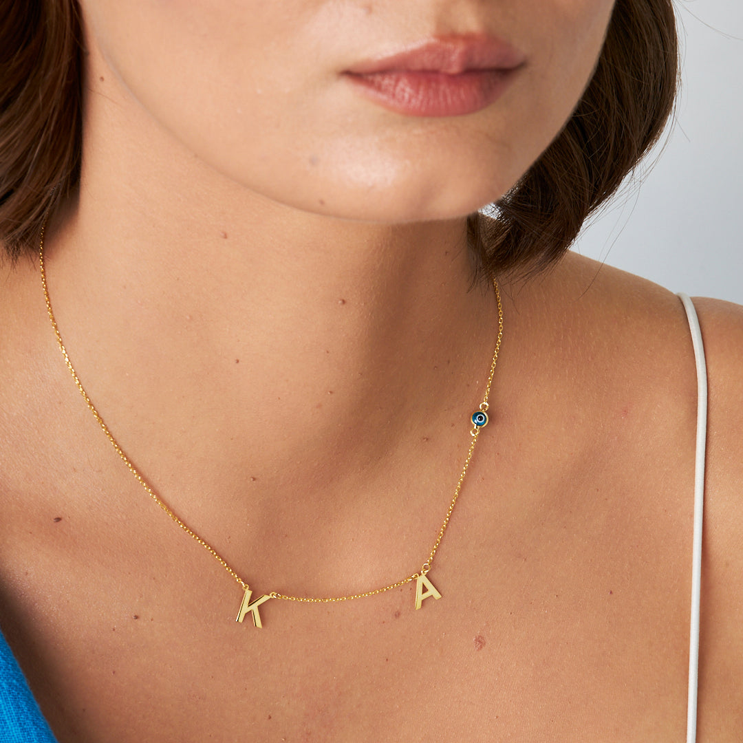Evil Eye Letter Necklace - 925 Silver