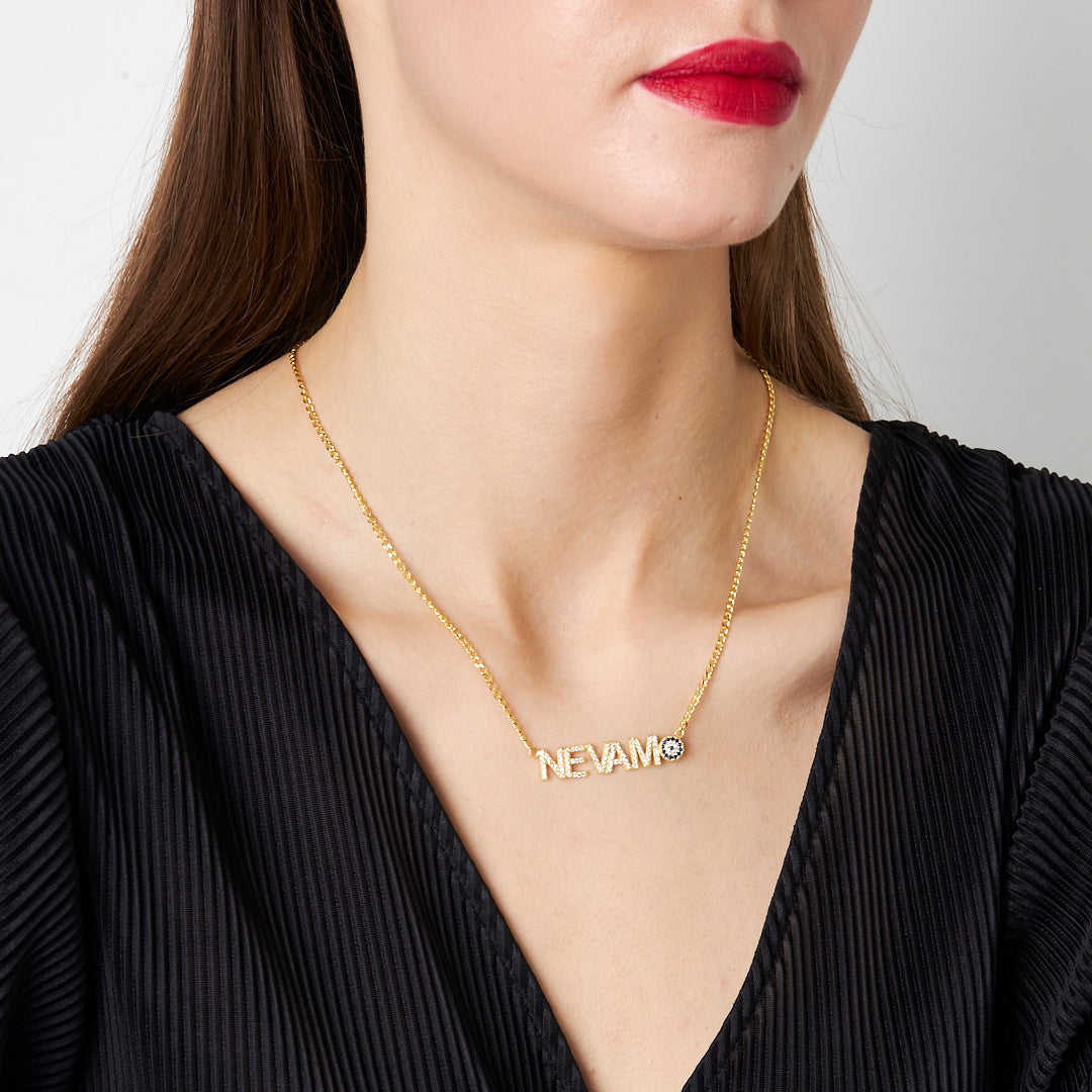 Evil Eye Stone Name Necklace with Letters - 925 Silver