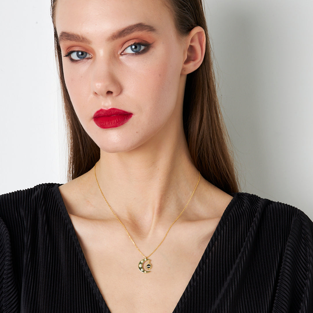 Crescent and Star Necklace with Initials - 925 Silver