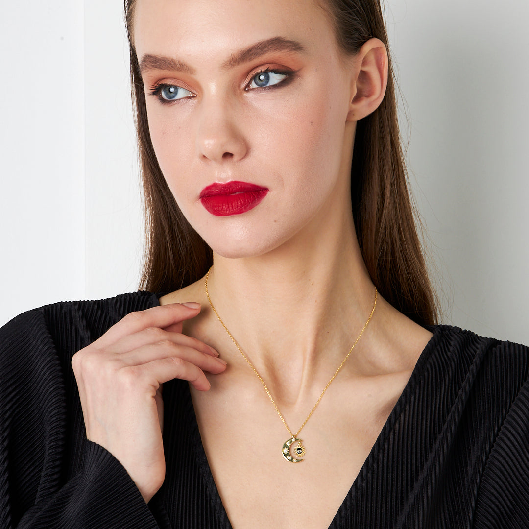 Crescent and Star Necklace with Initials - 925 Silver