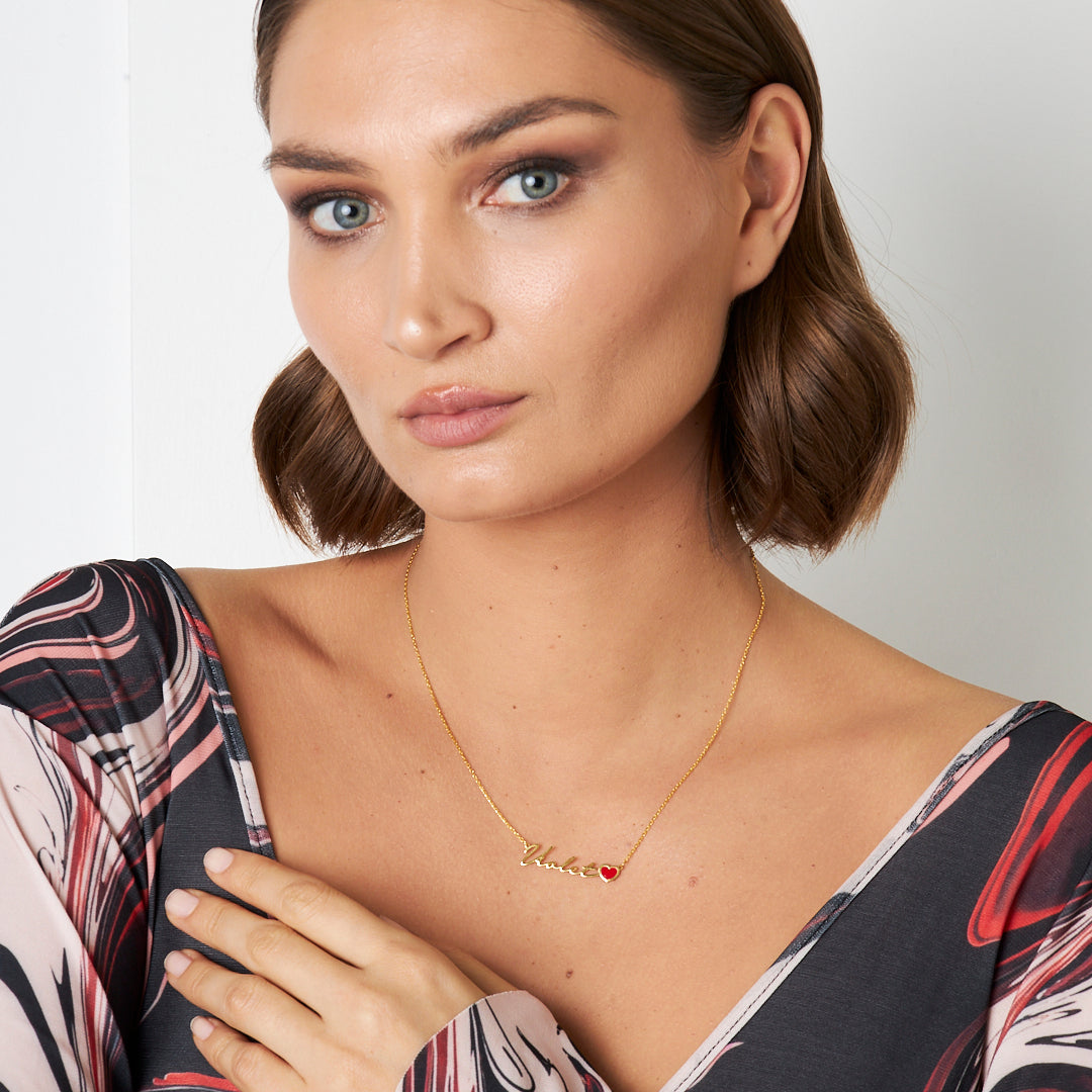 Red Heart Name Necklace - 925 SILVER