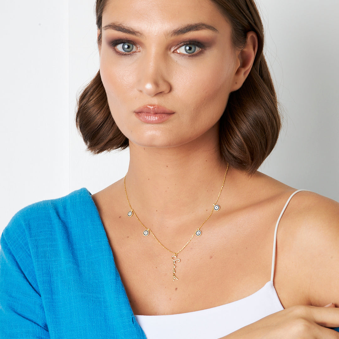 Evil Eye Beaded Handwritten Necklace - 925 Silver