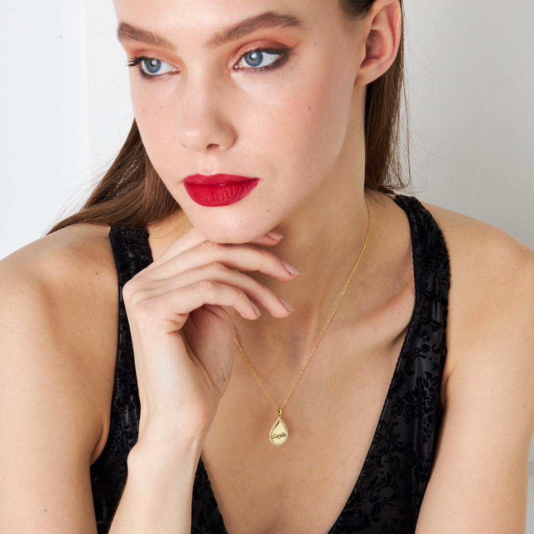 Lettered Water Drop Name Necklace - 925 Silver