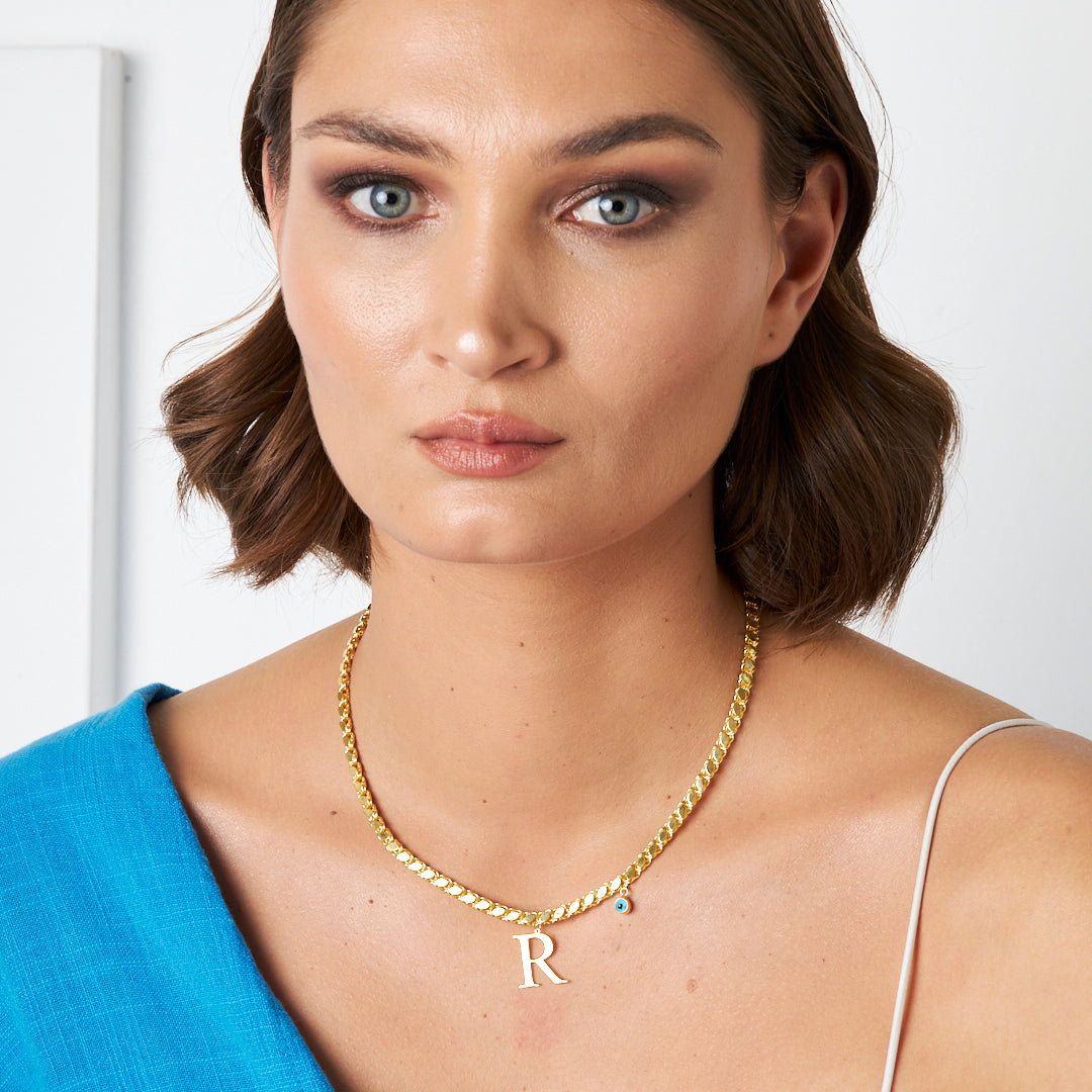 Sequined Chain Letter Necklace - 925 Silver