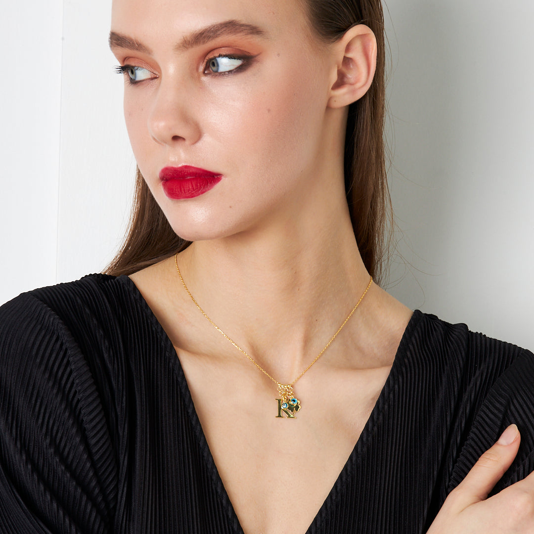 Evil Eye Clover Letter Necklace - 925 SILVER