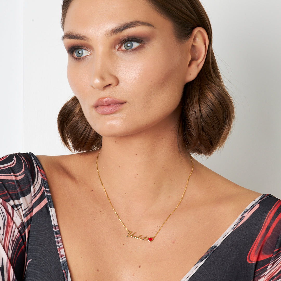Red Heart Name Necklace - 925 SILVER