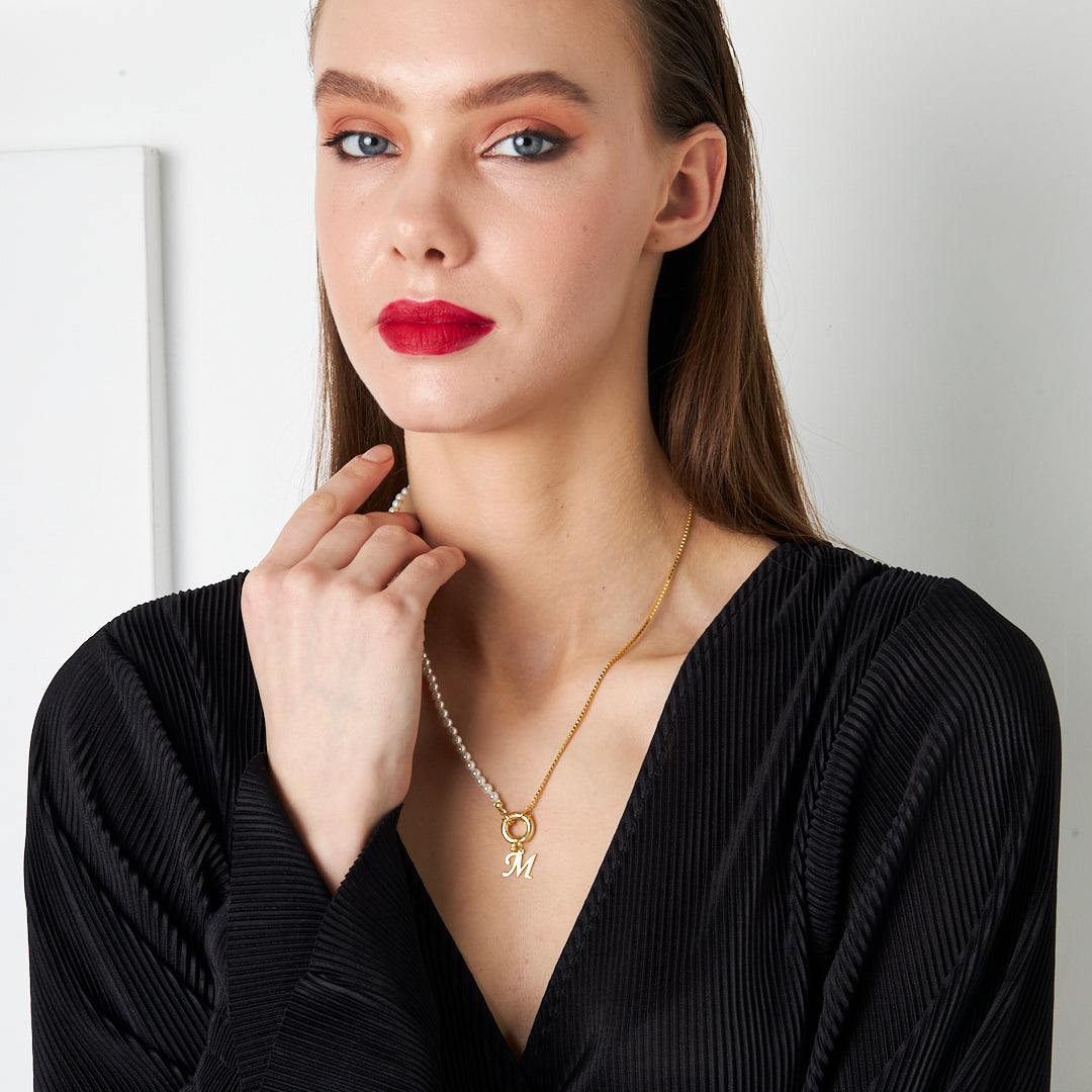 Letter Necklace with Chain and Pearl - 925 SILVER