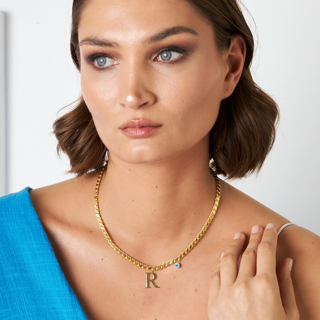 Sequined Chain Letter Necklace - 925 Silver