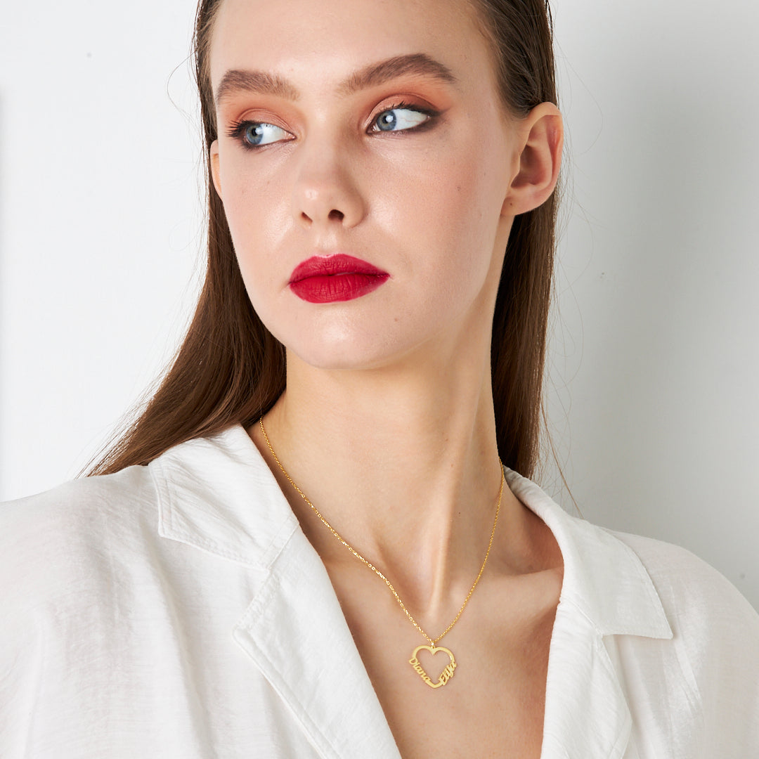 Two Name Heart Necklace - 925 SILVER