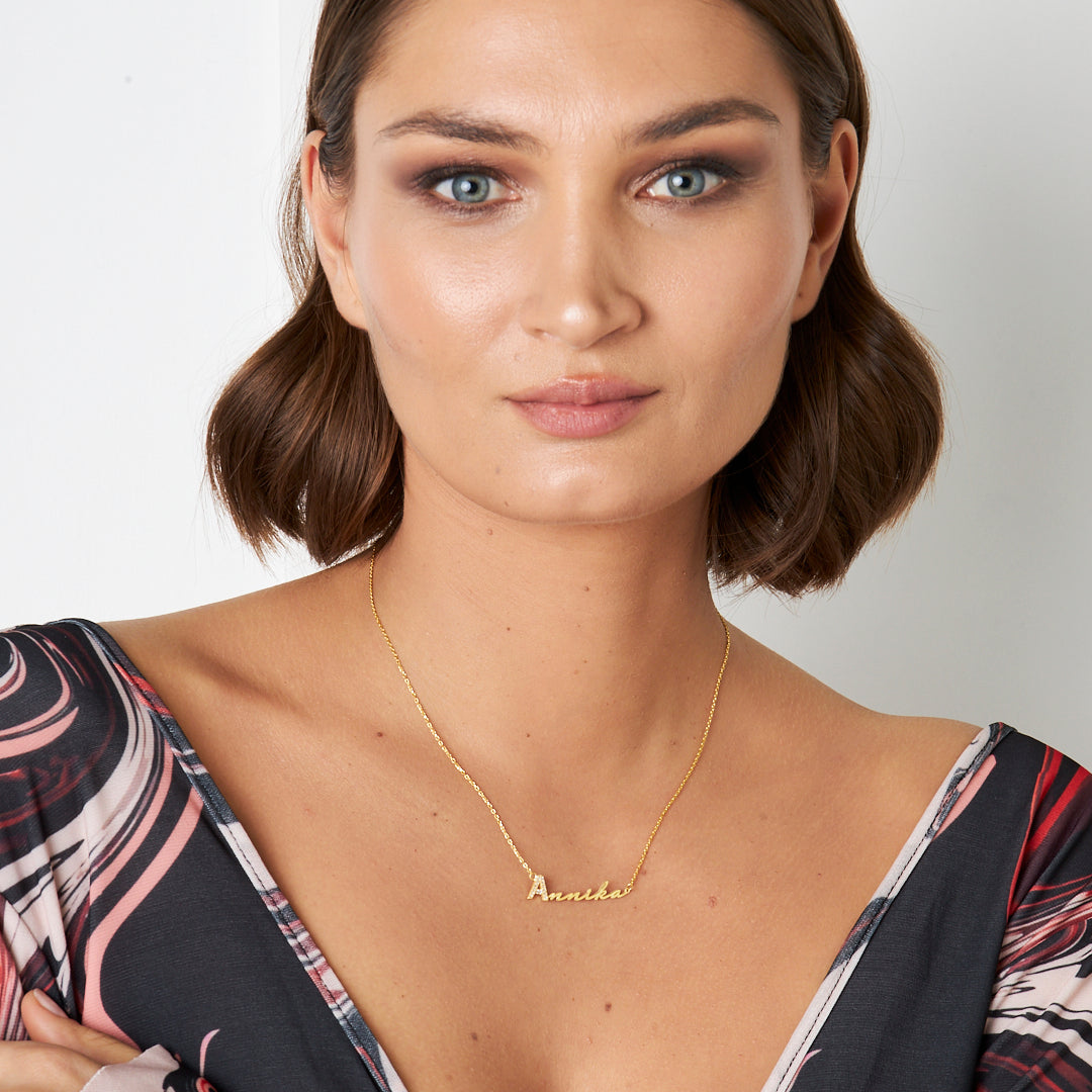 Name Necklace - Thin Name Horizontal Necklace - 925 Silver