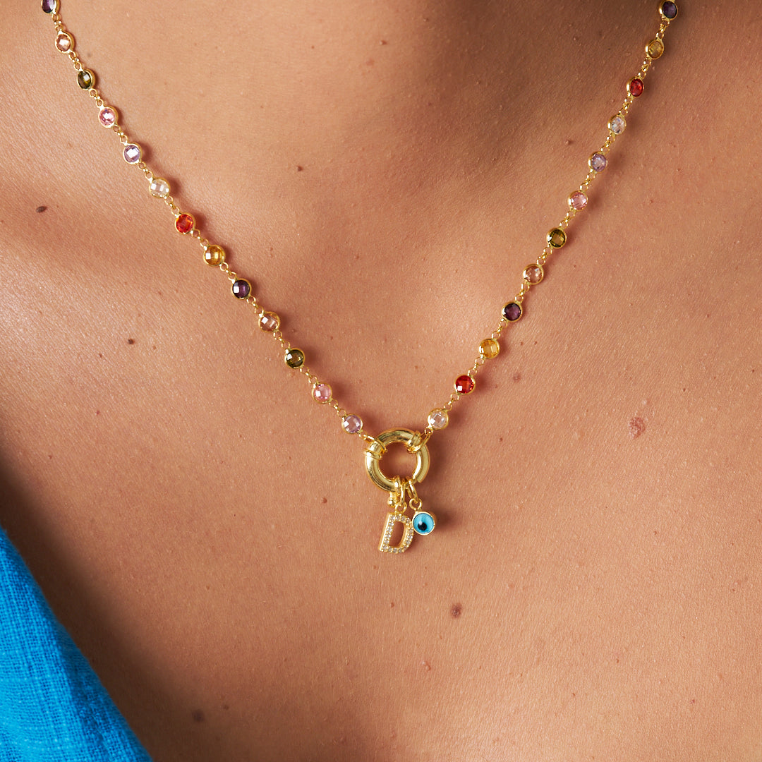 Colorful Necklace with Evil Eye Letters - 925 Silver