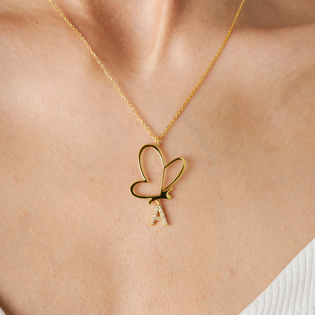 Butterfly Swing Letter Necklace - 925 Silver