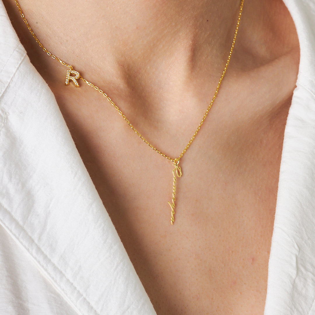 Name Initial Necklace - 925 Silver