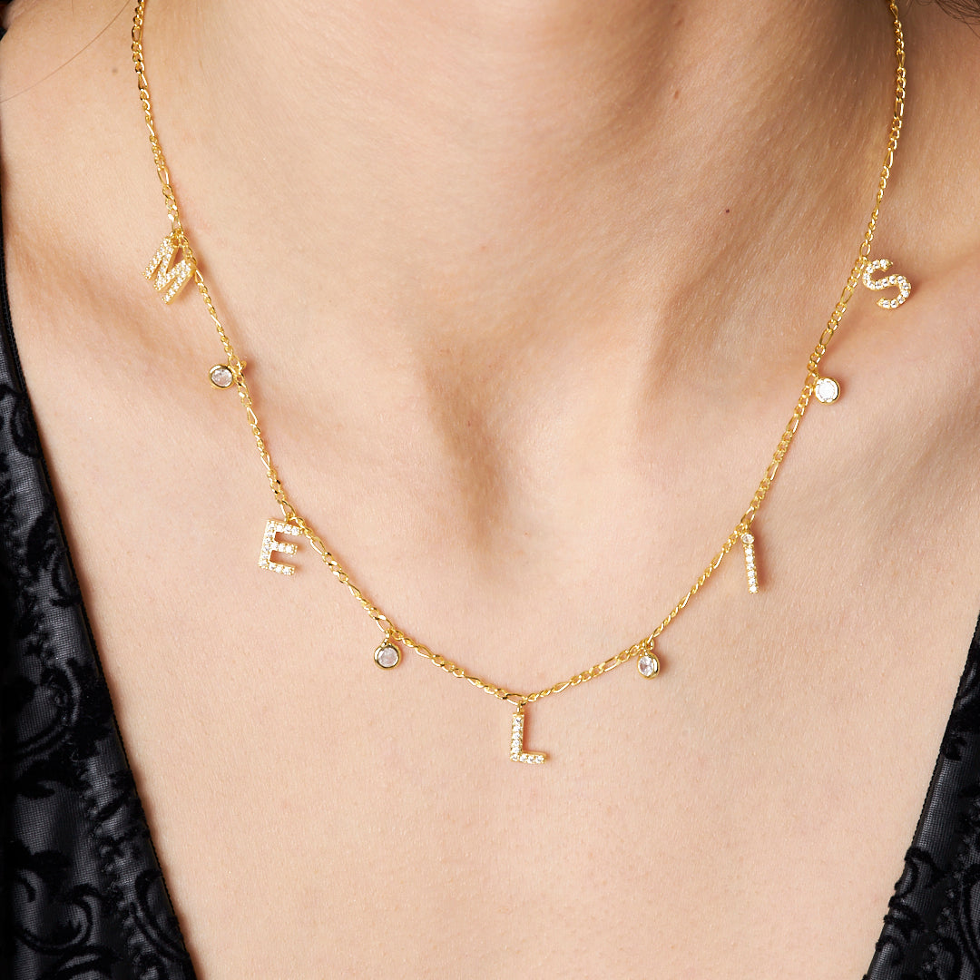 Name Necklace with Stone Details - 925 SILVER