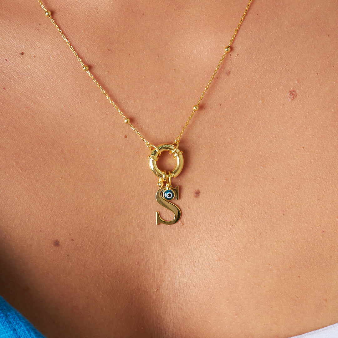 Evil Eye Signed Lock Necklace - 925 SILVER