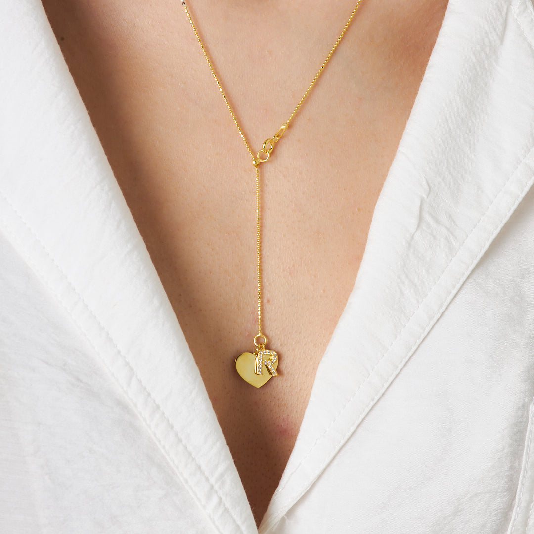 Heart Letter Necklace with Ball Chain - 925 Silver