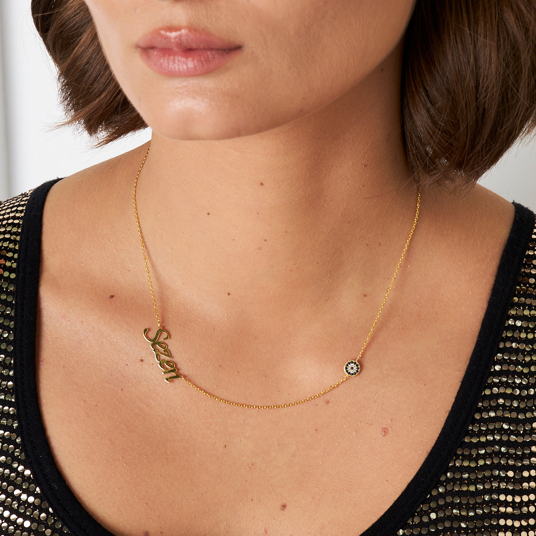 Evil Eye Single Name Necklace - 925 SILVER