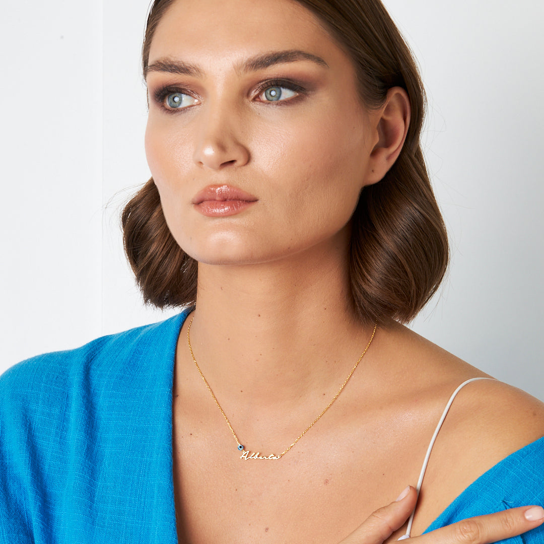 Evil Eye Simple Written Name Necklace - 925 SILVER