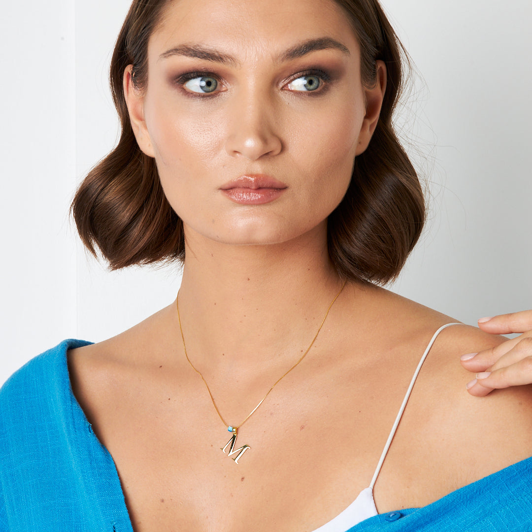 Evil Eye Side Letter Necklace - 925 SILVER