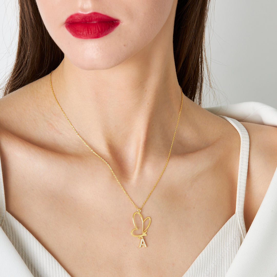 Butterfly Swing Letter Necklace - 925 Silver
