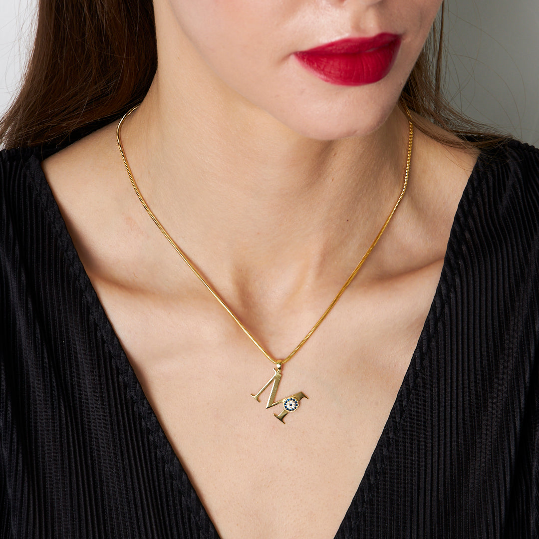 Evil Eye Detail Letter Necklace - 925 SILVER