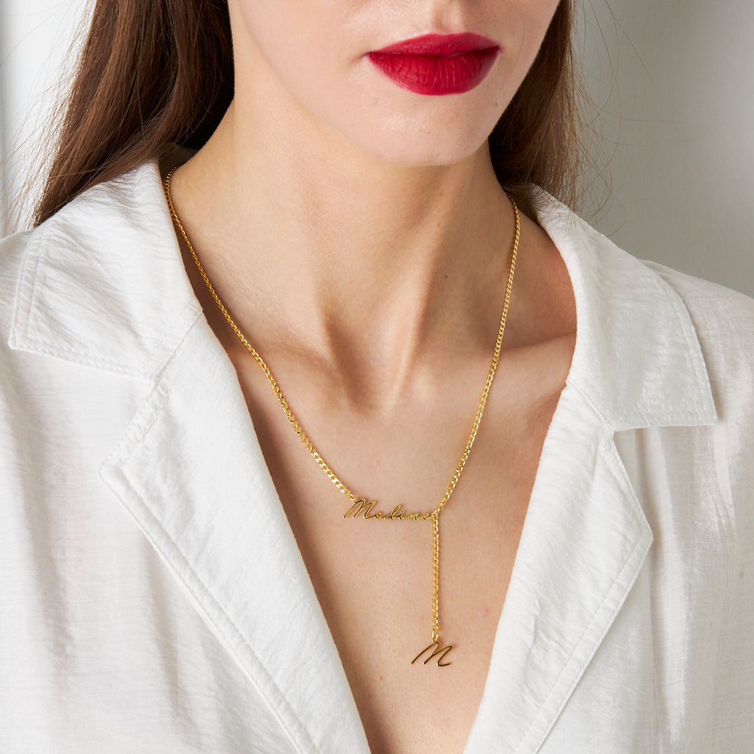 Y-Shaped Signature Letter Necklace - 925 Silver