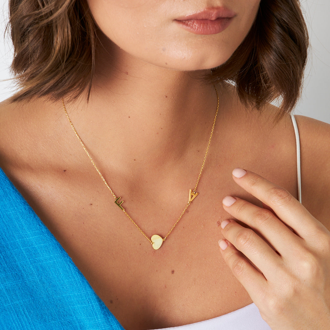 Name Necklace - Heart and Two Letter Necklace - 925 SILVER