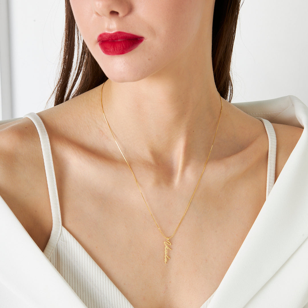 Herringbone Pattern Name Necklace - 925 Silver