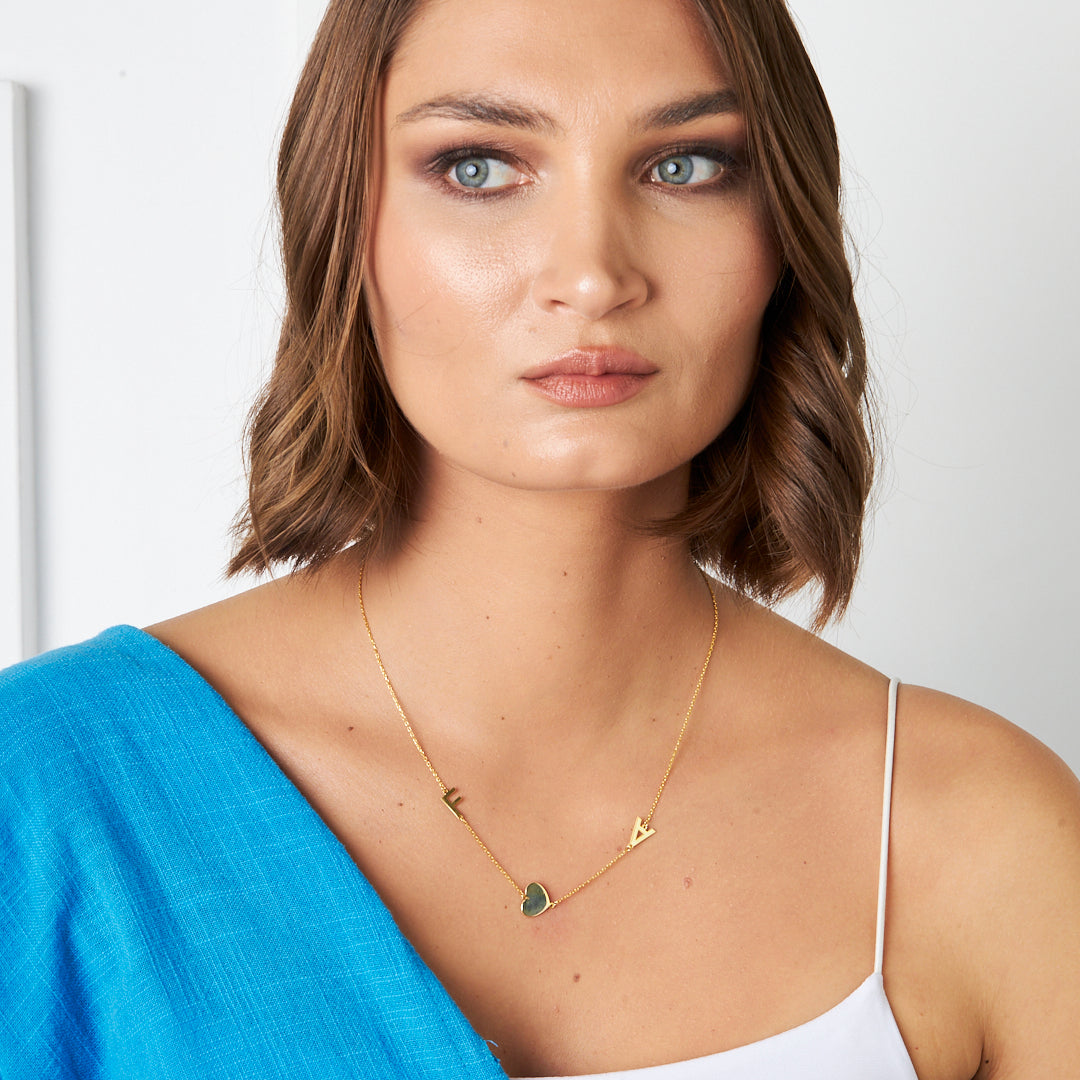 Name Necklace - Heart and Two Letter Necklace - 925 SILVER